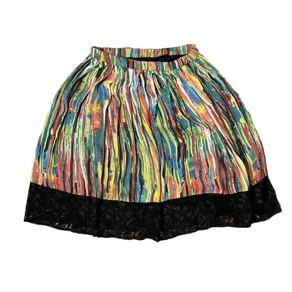 Prabal Gurung‎ Women’s Nolita Pleated Skirt Multicolor Brushstrokes Lace Size 2 - Picture 1 of 12